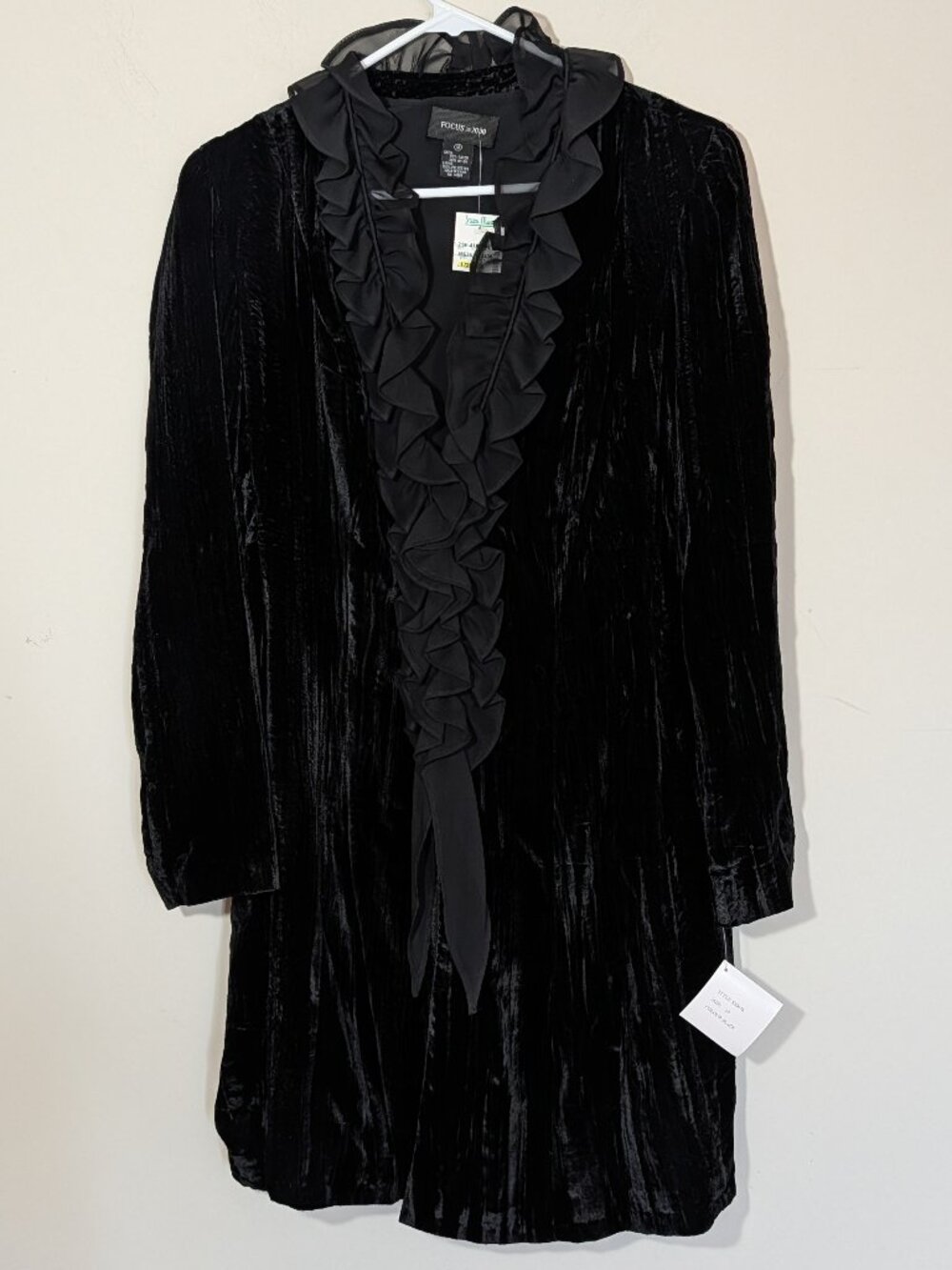 Focus 200 Dramatic Elegant Long Duster Velvet Jacket Black Sz 10